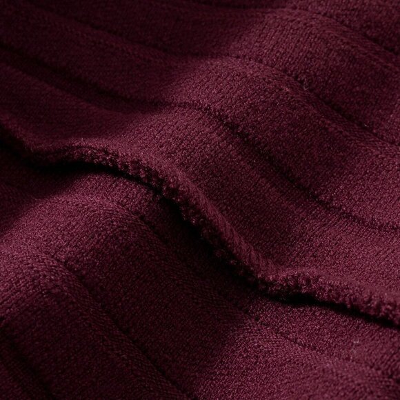 Burgundy Casual Women's Pleated Knit Sweater & Mini Skirt Set - Picture 8 of 8